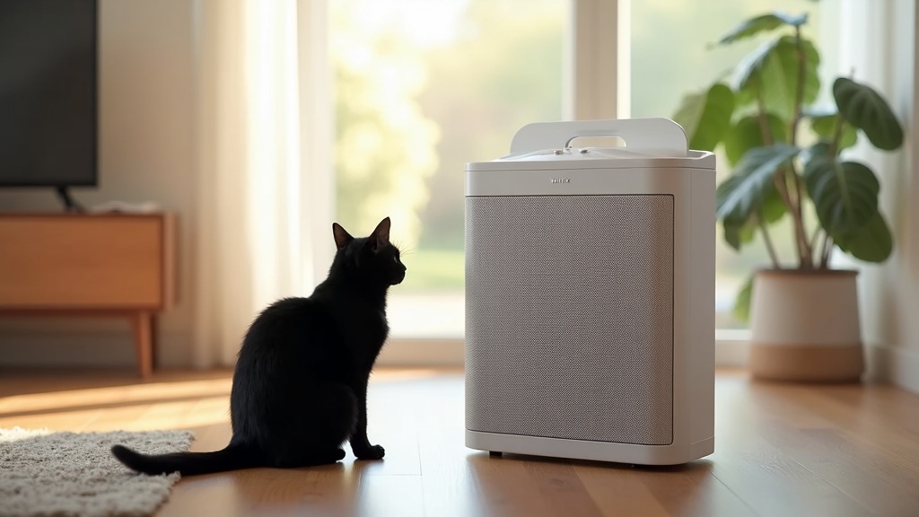 Winix 5500-2 air purifier in living room with a cat