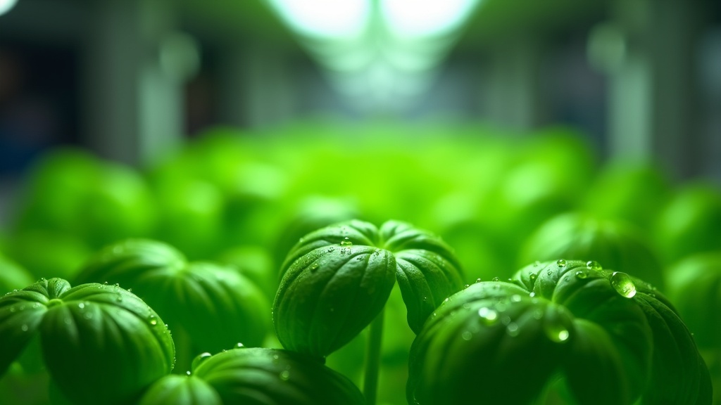 Close-up of fresh basil leaves sprouting from a vertical tower garden port