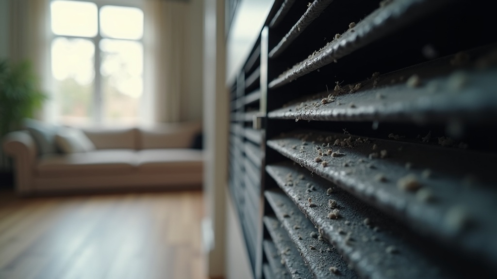 Close-up of a dusty HVAC vent in a modern home