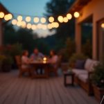 Smart outdoor plug controlling patio string lights at dusk