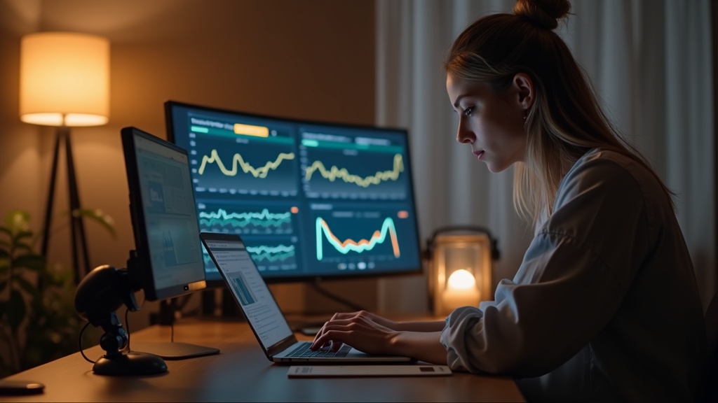 Woman working on automotive affiliate marketing income at home