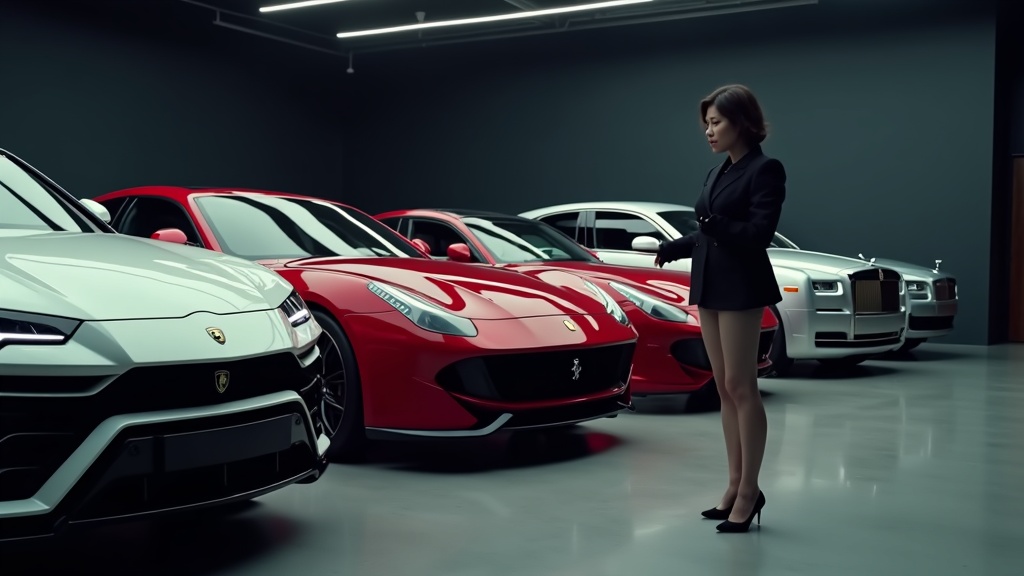 Lamborghini, Ferrari, and Rolls-Royce in a showroom for affiliate marketing