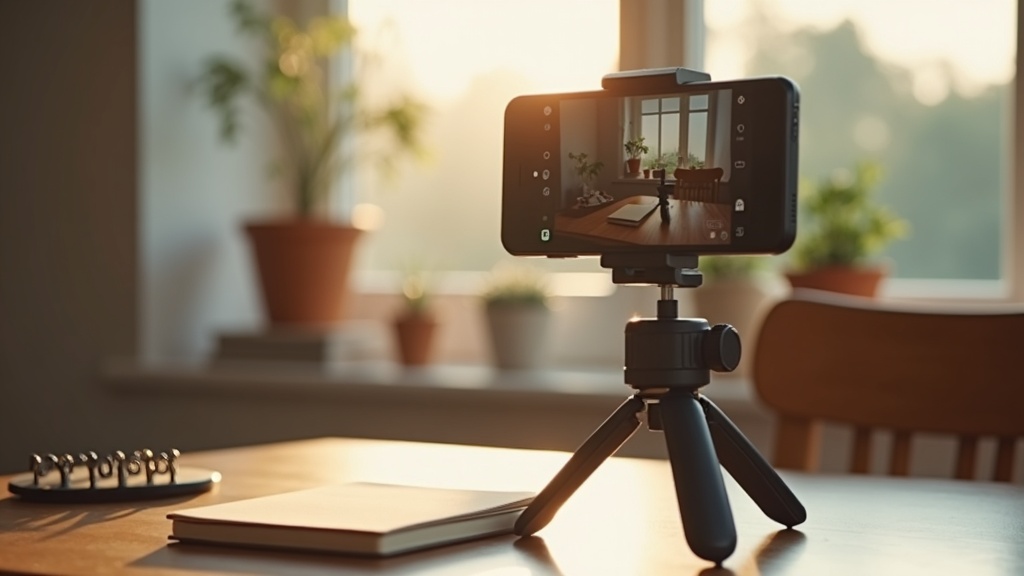 Smartphone tripod setup with jewelry box and notebook for Instagram jewelry affiliate content