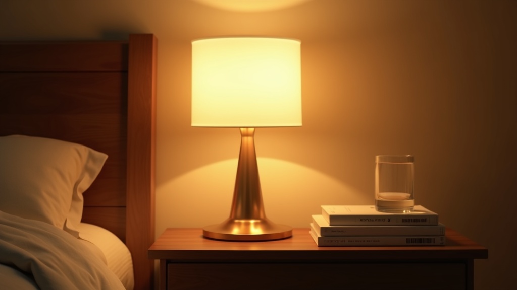 Philips Hue White Ambiance table lamp on wooden nightstand with books