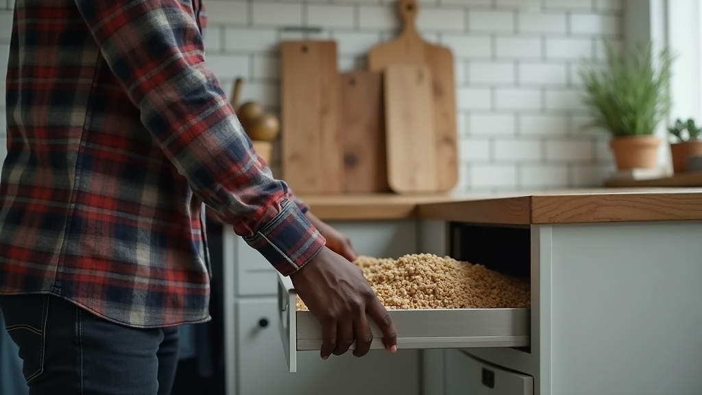 Mill composter open drawer showing processed food waste