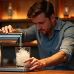 Nugget ice maker for home bar review showing pellet ice dropping into glass