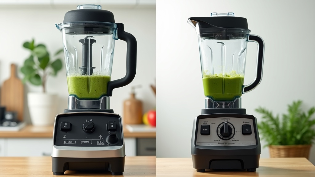 Vitamix and Blendtec blenders with green ingredients